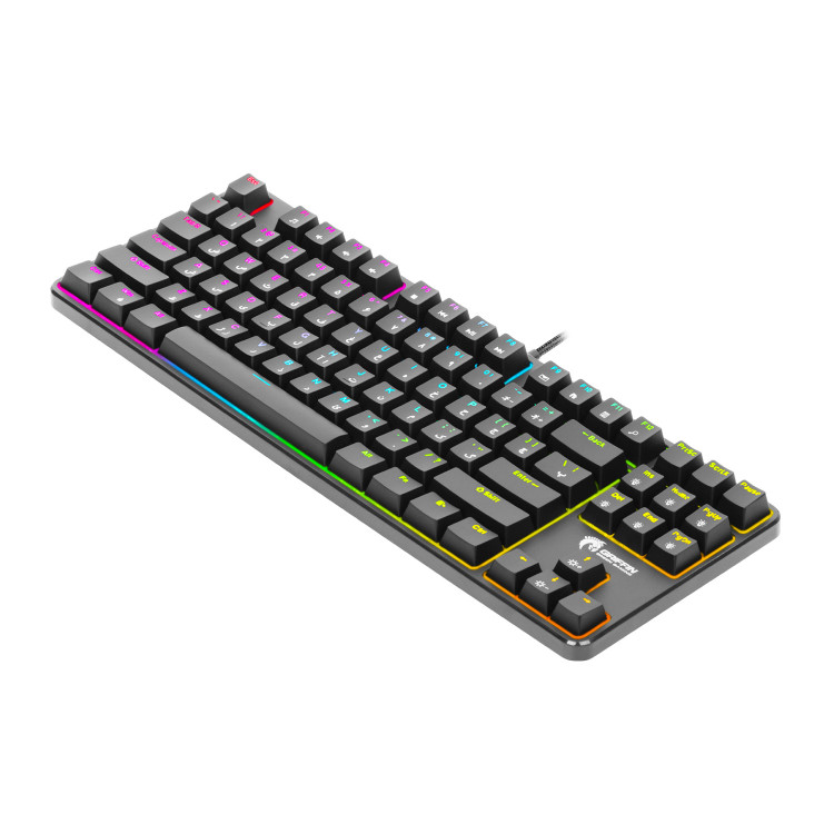 کیبورد گیمینگ مکانیکال گرین مدل GK801-RGB با سوئیچ آبی، فرم Tenkeyless، نورپردازی RGB با 18 جلوه، کابل USB Type-C با روکش بافتهشده، پایههای قابل تنظیم و ضدلغزش، قابلیت Anti-Ghosting و کلیدهای میانبر مالتیمدیا