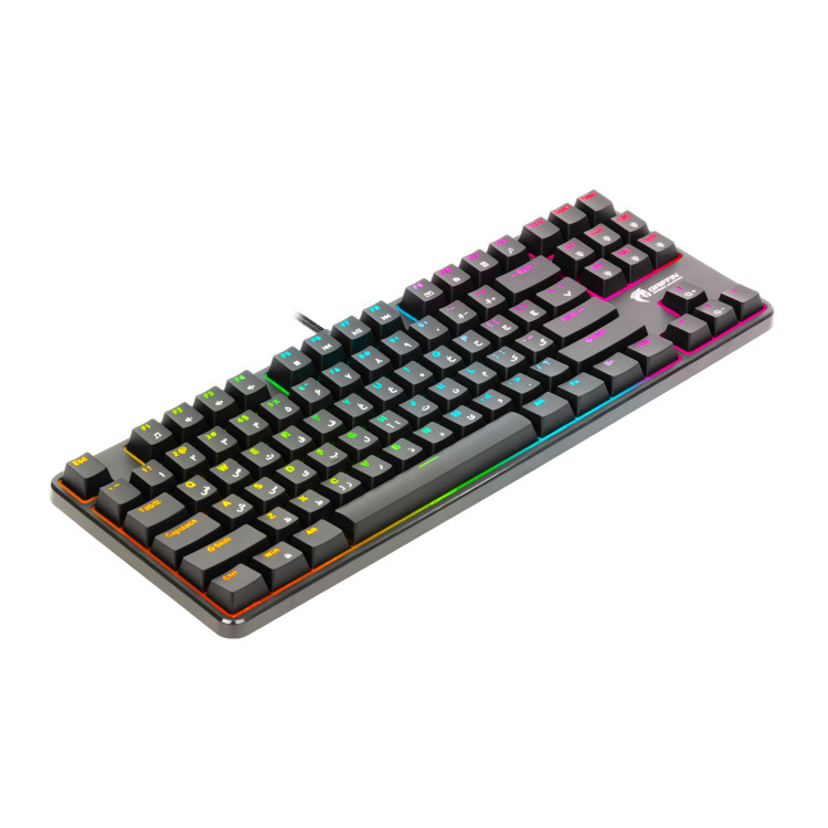 کیبورد گیمینگ مکانیکال گرین مدل GK801-RGB با سوئیچ آبی، فرم Tenkeyless، نورپردازی RGB با 18 جلوه، کابل USB Type-C با روکش بافتهشده، پایههای قابل تنظیم و ضدلغزش، قابلیت Anti-Ghosting و کلیدهای میانبر مالتیمدیا