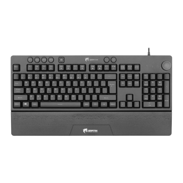 کیبورد مخصوص بازی گرین مدل GK703-RGB با سوئیچ ممبران، نورپردازی RGB قابل تنظیم، 112 کلید شامل 12 کلید مالتیمدیا، استراحتگاه مچ دست، ANTI GHOSTING، قابلیت ماکرو حروف حک شده فارسی، اتصال با سیم USB، فرم فاکتور Full Size