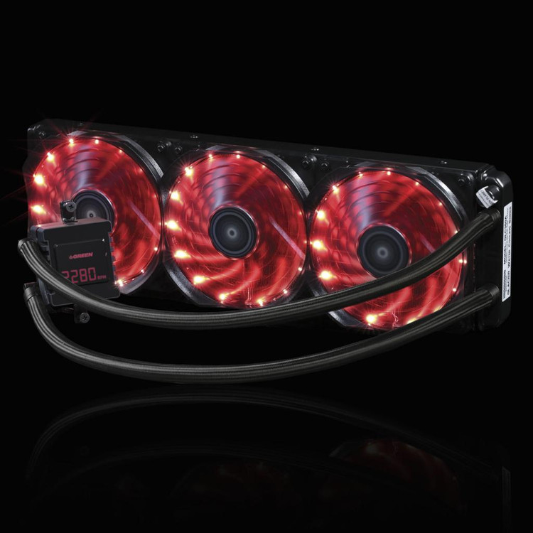 خنککننده مایع ۳۶۰ میلیمتری گرین مدل GLC360-EVO با سه فن LED قرمز و مانیتورینگ سرعت پمپ