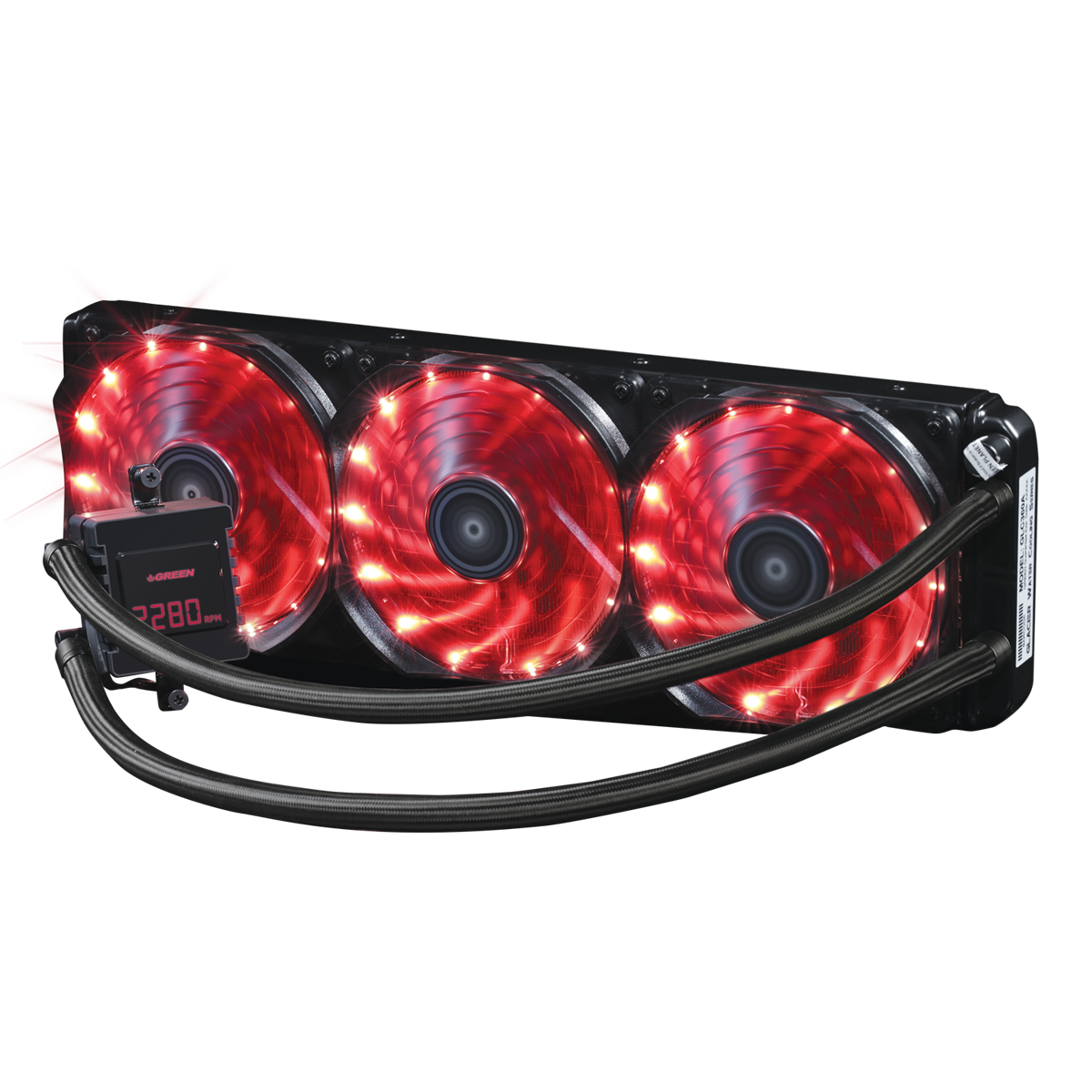 خرید و قیمت خنک‌کننده مایع ۳۶۰ میلی‌متری گرین مدل GLC360-EVO با نورپردازی قرمز و نمایشگر دیجیتال RPM پمپ
