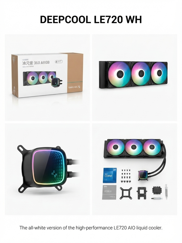 مشخصات و اقلام همراه خنک کننده مایع سفید دیپ کول DeepCool LE720 WH