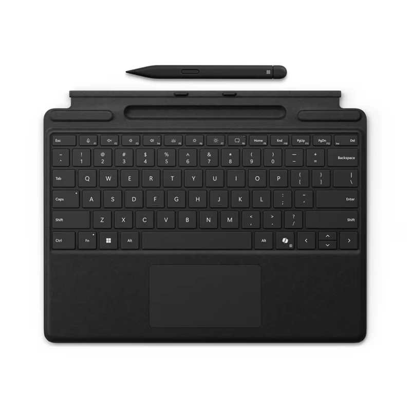 کیبورد مشکی Microsoft Surface Pro Copilot Keyboard with Slim Pen 2 همراه با قلم، مناسب برای Surface Pro 8، Pro 9، Pro 10 و Pro 11، با تاچ‌پد بزرگ و جایگاه قلم