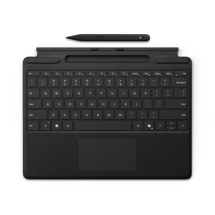 کیبورد مشکی Microsoft Surface Pro Copilot Keyboard with Slim Pen 2 همراه با قلم، مناسب برای Surface Pro 8، Pro 9، Pro 10 و Pro 11، با تاچپد بزرگ و جایگاه قلم
