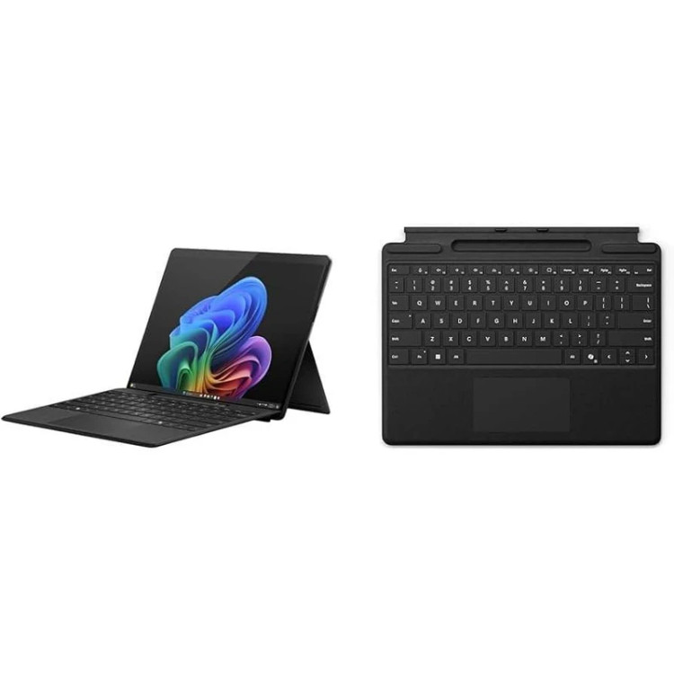 کیبورد مشکی Microsoft Surface Pro Copilot Keyboard with Slim Pen 2 همراه با قلم، مناسب برای Surface Pro 8، Pro 9، Pro 10 و Pro 11، با تاچپد بزرگ و جایگاه قلم
