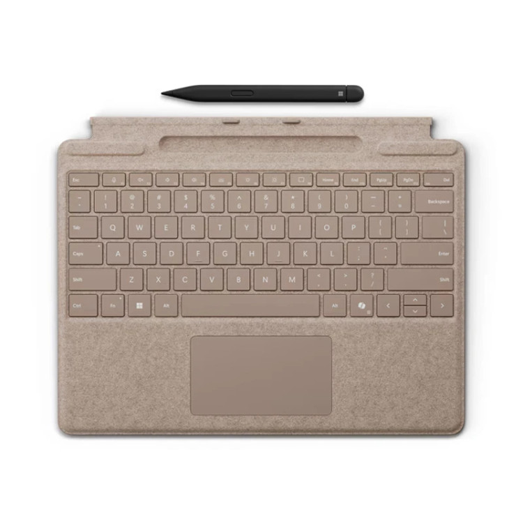 کیبورد مشکی Microsoft Surface Pro Copilot Keyboard with Slim Pen 2 همراه با قلم، مناسب برای Surface Pro 8، Pro 9، Pro 10 و Pro 11، با تاچپد بزرگ و جایگاه قلم