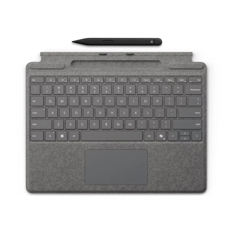 کیبورد مشکی Microsoft Surface Pro Copilot Keyboard with Slim Pen 2 همراه با قلم، مناسب برای Surface Pro 8، Pro 9، Pro 10 و Pro 11، با تاچپد بزرگ و جایگاه قلم