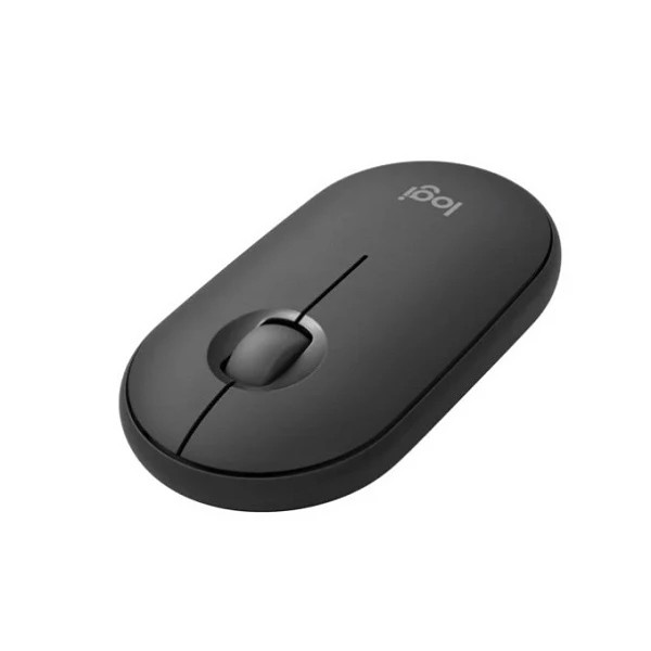 ماوس بیسیم لاجیتک M350 Pebble رنگ خاکستری از زاویه جانبی