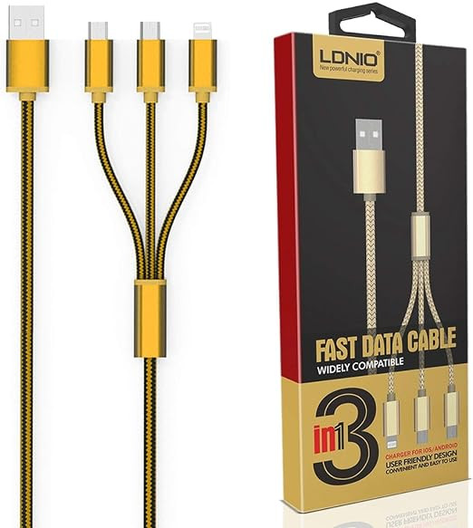 کابل تبدیل USB به microUSB/لایتنینگ الدینیو مدل LC85 3 In 1 طول 1.2 متر