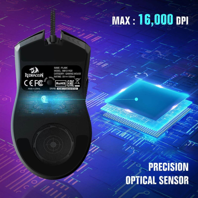 ماوس گیمینگ با سیم ردراگون مدل PLANK M812 RGB