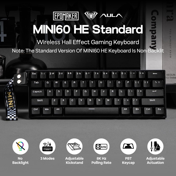 کیبورد گیمینگ MINI 60HE، کیبورد با سوییچهای مغناطیسی، RT (Rapid Trigger)، پاسخدهی فوقسریع، اتصال سهگانه بیسیم (بلوتوث/2.4 گیگاهرتز/سیمی)، درایور تحت وب، نرخ گزارشدهی (Polling Rate) 8000 هرتز