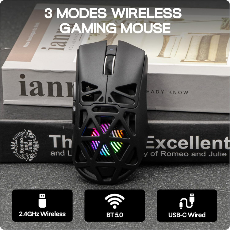 ماوس گیمینگ MechLands Aula SC620؛ ماوس بیسیم با اتصال سهگانه (2.4G / Type-C / بلوتوث)، باتری ۴۰۰ میلیآمپرساعت، دقت قابل تنظیم تا ۱۲,۰۰۰ DPI، نرخ پاسخدهی ۱۰۰۰ هرتز، سنسور PAW3311، نورپردازی RGB و کلیدهای قابل برنامهریزی برای ویندوز و مک