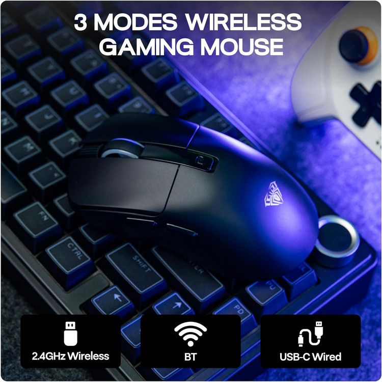 ماوس گیمینگ MechLands Aula SC590 PRO مجهز به نمایشگر، با اتصال 2.4G / USB-C / بلوتوث